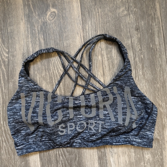 PINK Victoria's Secret Ultimate Sports Bra Straps Charcoal Reflective Logo Large - Picture 3 of 5